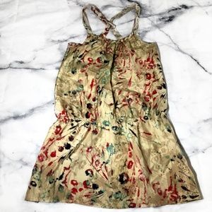 Guess Tan Cross Back Floral Splatter Tunic Dress